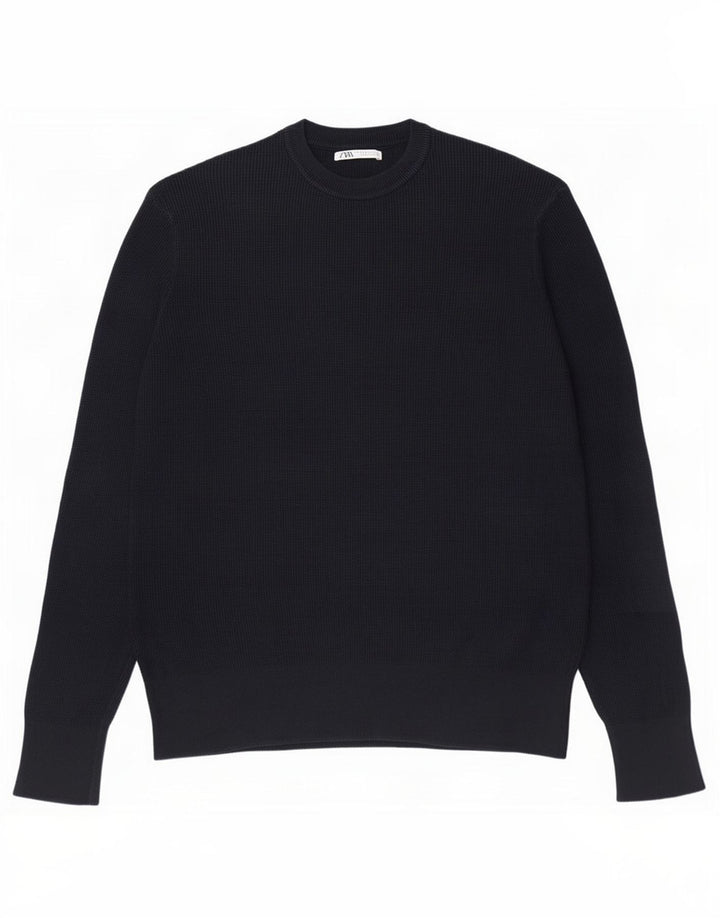 Zara Mens Crew Neck Jumper Sweater Medium Navy Blue