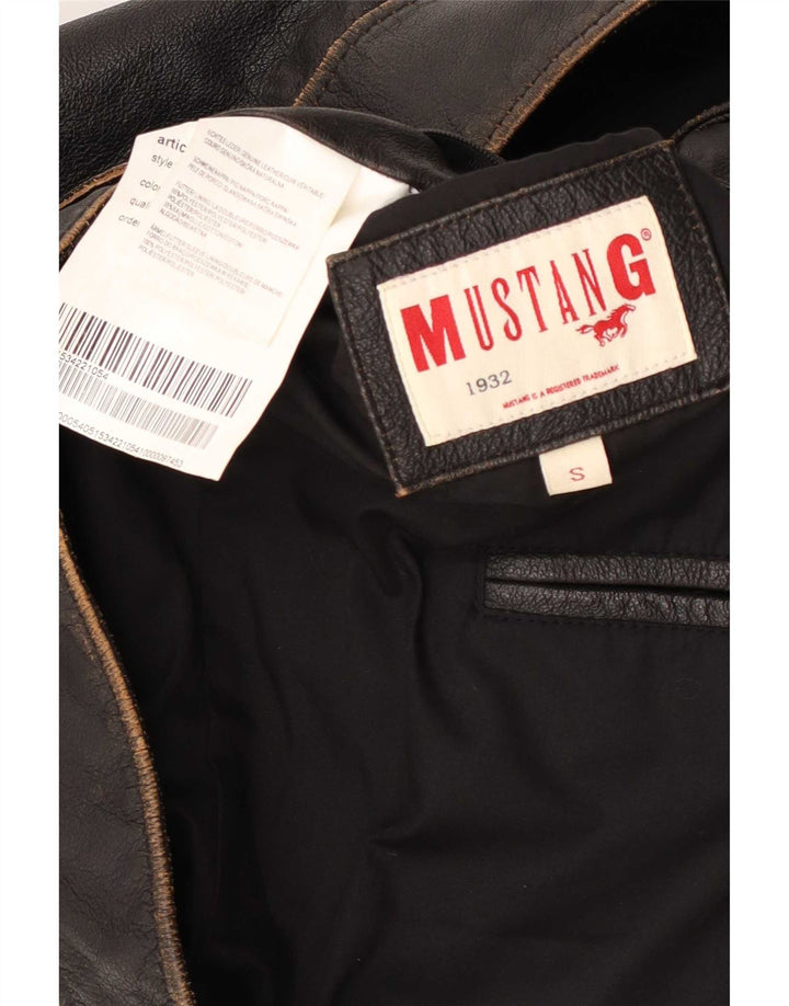 Mustang Mens Military Leather Jacket UK 36 Small Brown Leather