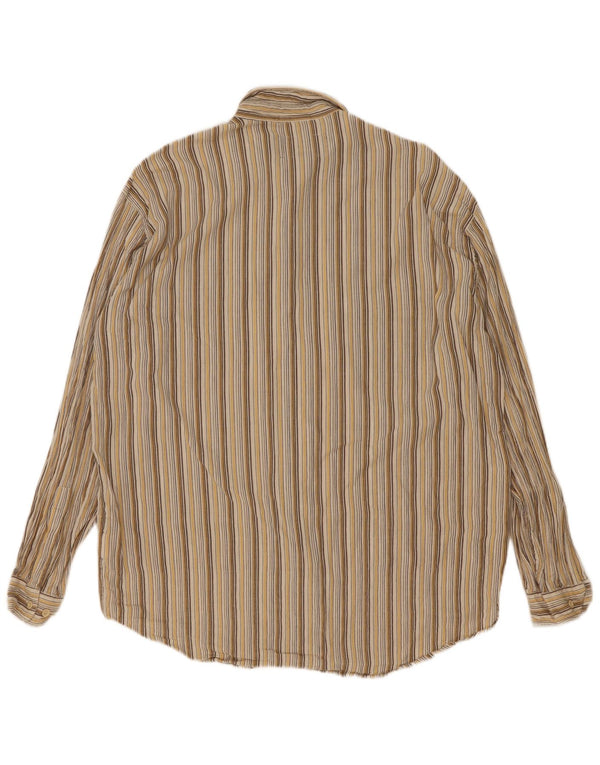 Marlboro Classics Mens Shirt Large Brown Striped Cotton