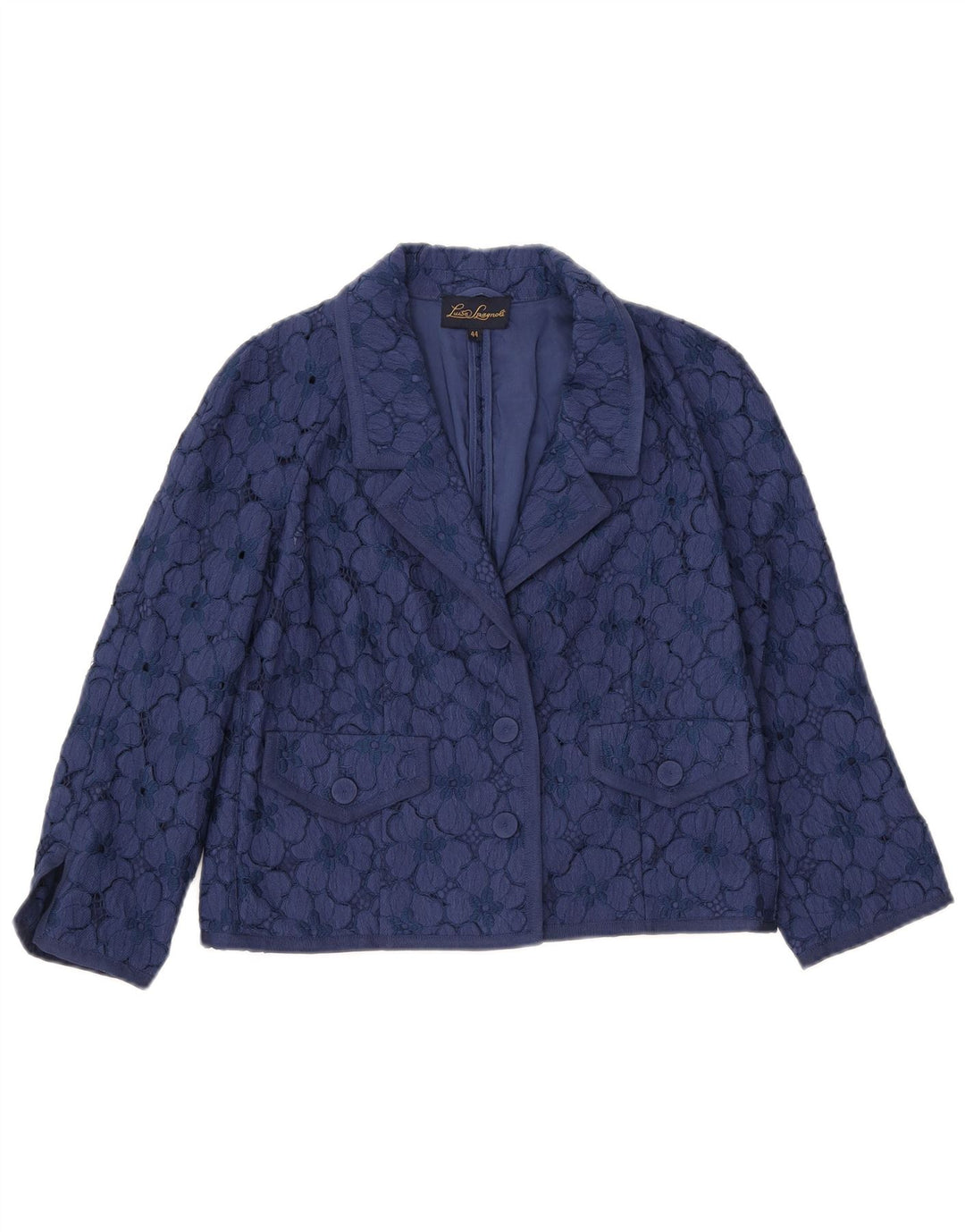 LUISA SPAGNOLI Womens Crop 3/4 Sleeve Blazer Jacket IT 44 Medium Navy Blue