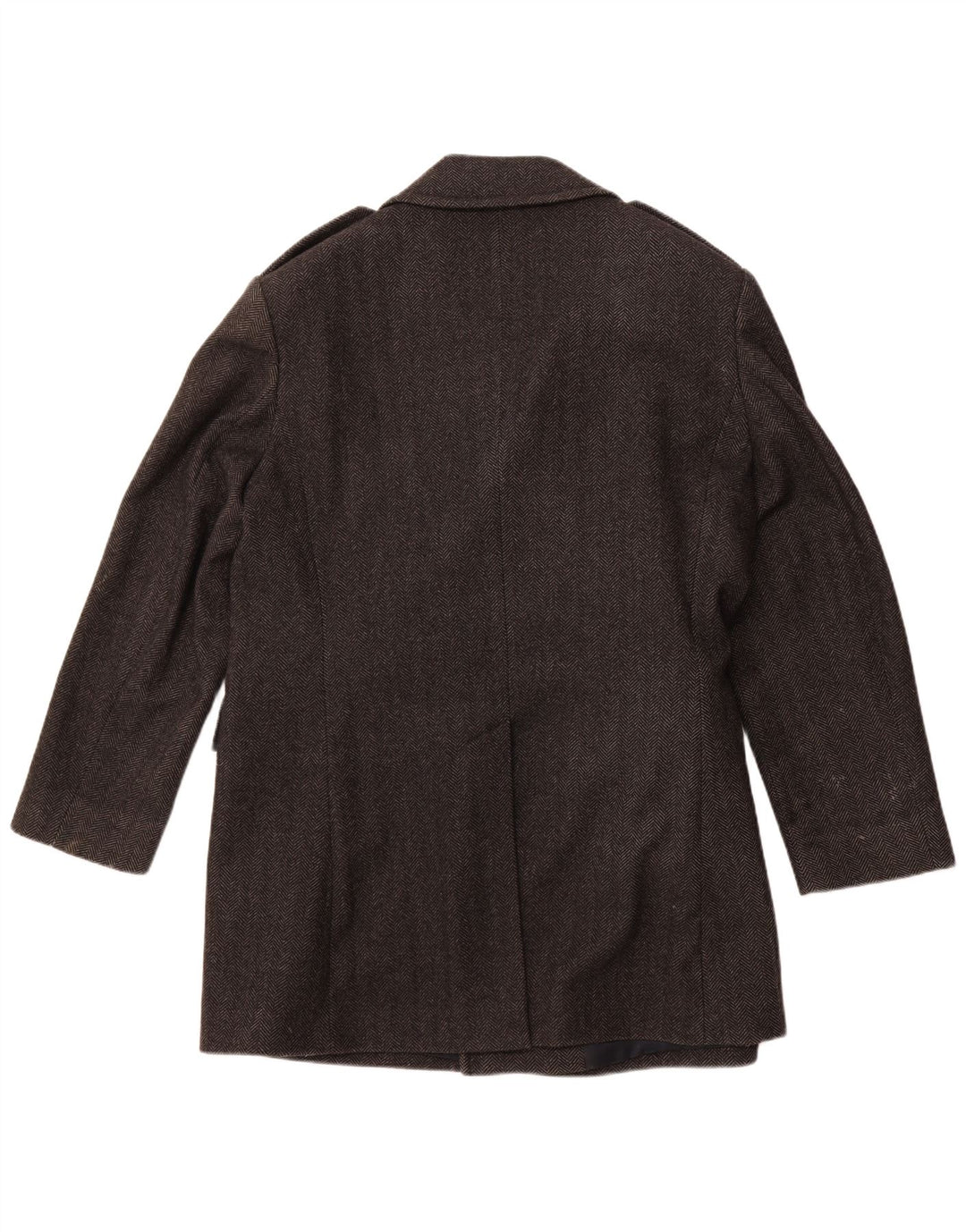 JAEGER Mens Pea Coat UK 42 XL Grey Herringbone Wool