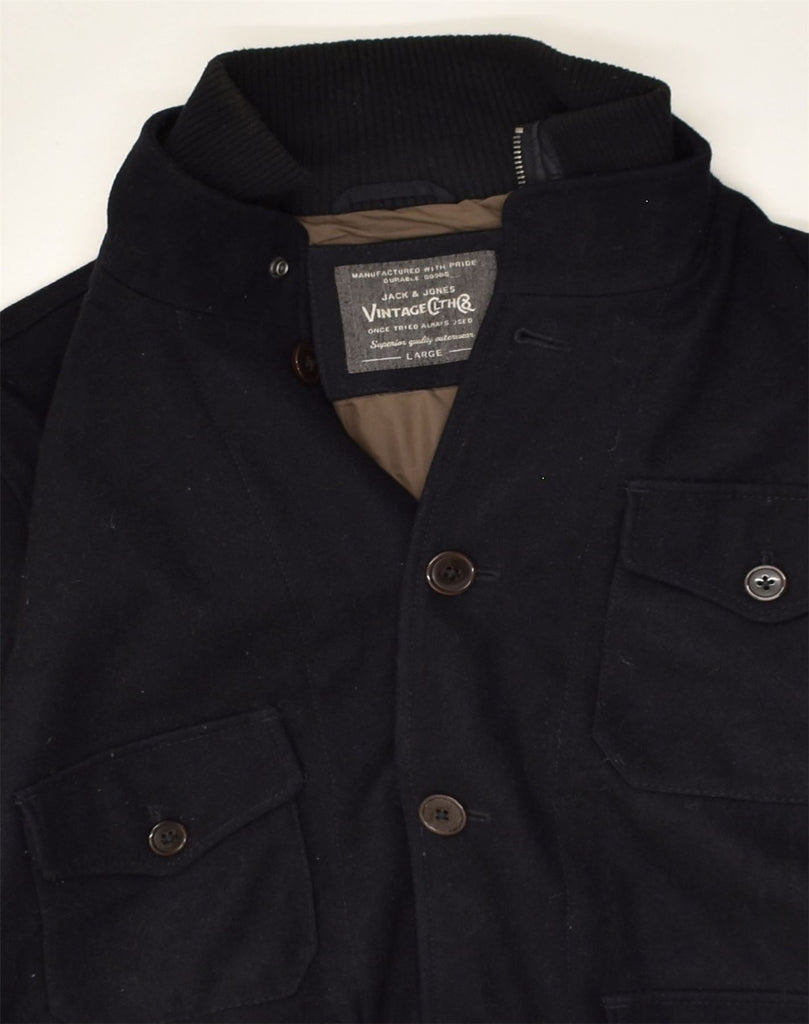 JACK & JONES Mens Overcoat UK 40 Large Black Wool | Vintage Jack & Jones | Thrift | Second-Hand Jack & Jones | Used Clothing | Messina Hembry 