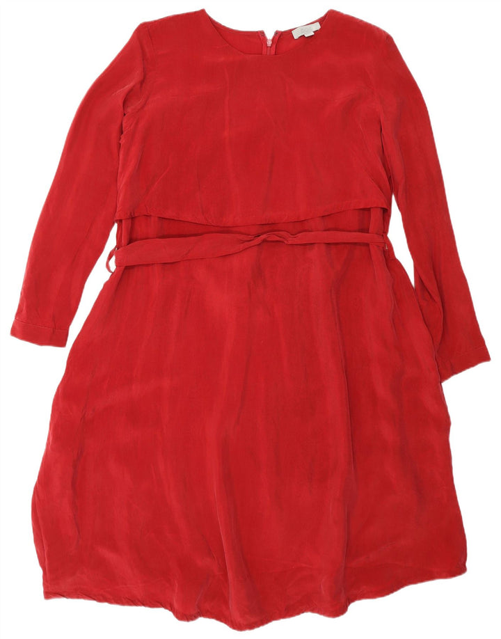 Cos Womens Long Sleeve Loose Fit Basic Dress EU 36 Small Red Cupro