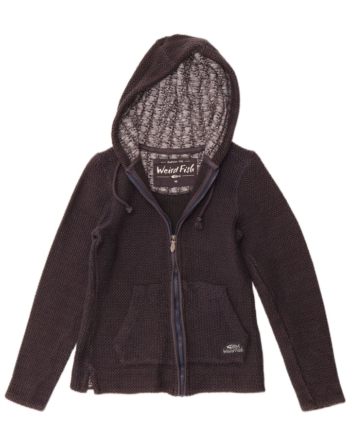 WEIRD FISH Womens Zip Hoodie Sweater UK 10 Small Navy Blue Cotton