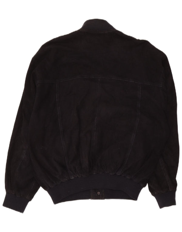 Vintage Mens Suede Bomber Jacket IT 52 XL Navy Blue Leather
