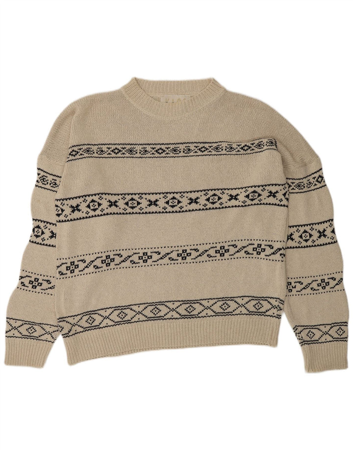 KAOS Mens Crew Neck Jumper Sweater Large White Fair Isle