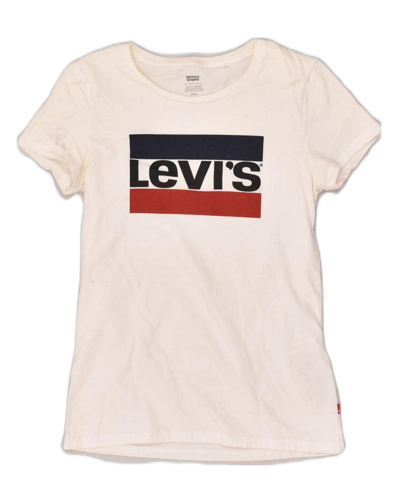 LEVI'S Womens Graphic T-Shirt Top UK 8 Small White Cotton | Vintage Levi's | Thrift | Second-Hand Levi's | Used Clothing | Messina Hembry 