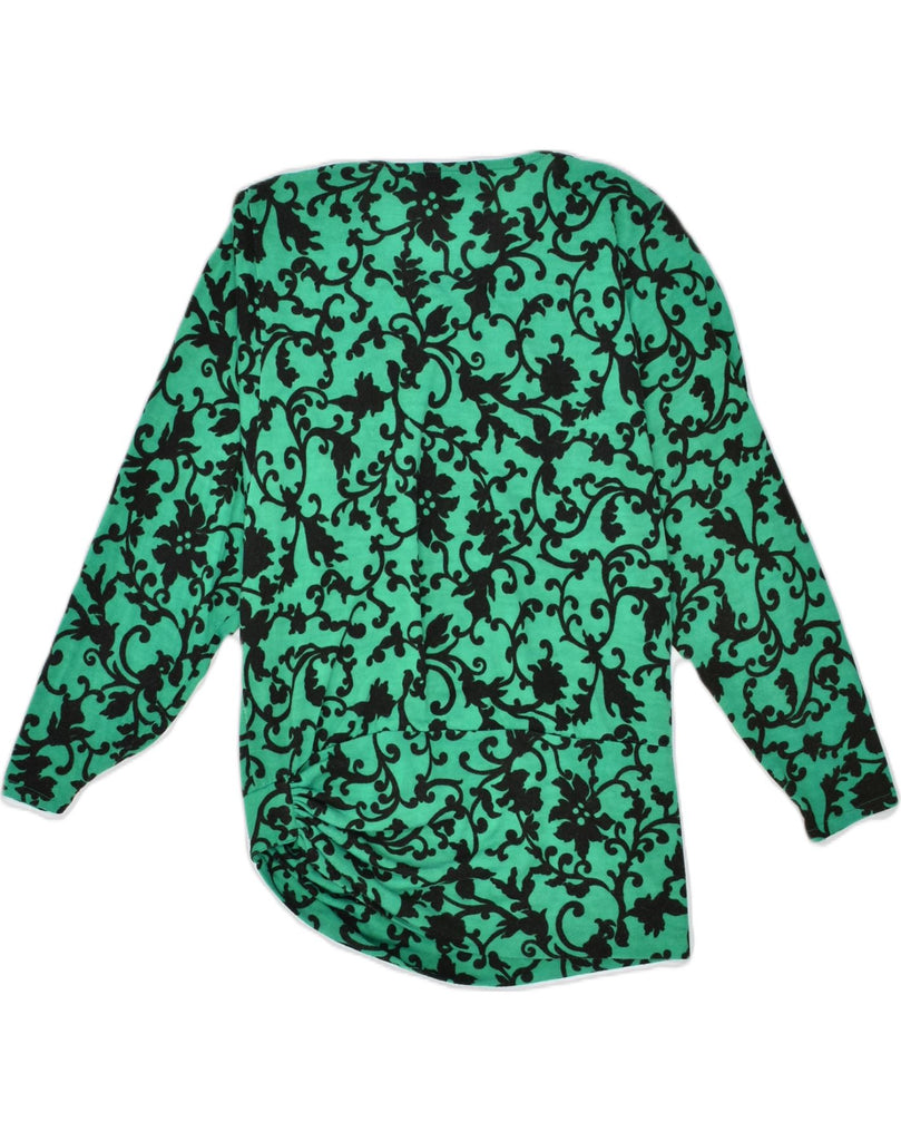 VINTAGE Womens Asymmetric Blouse Top UK 10 Small Green Floral Acrylic | Vintage | Thrift | Second-Hand | Used Clothing | Messina Hembry 