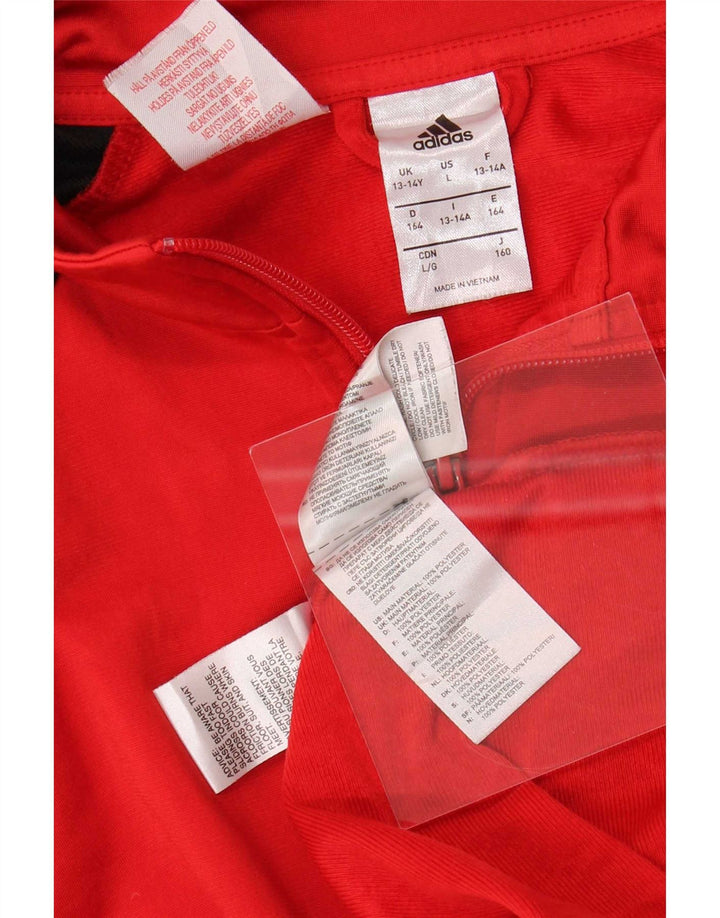 Adidas Boys Tracksuit Top Jacket 13-14 Years Red Colourblock Polyester