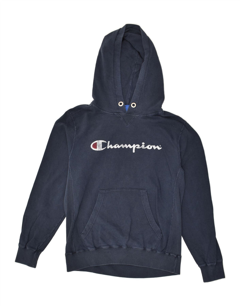 CHAMPION Mens Graphic Hoodie Jumper Large Navy Blue Cotton | Vintage Champion | Thrift | Second-Hand Champion | Used Clothing | Messina Hembry 