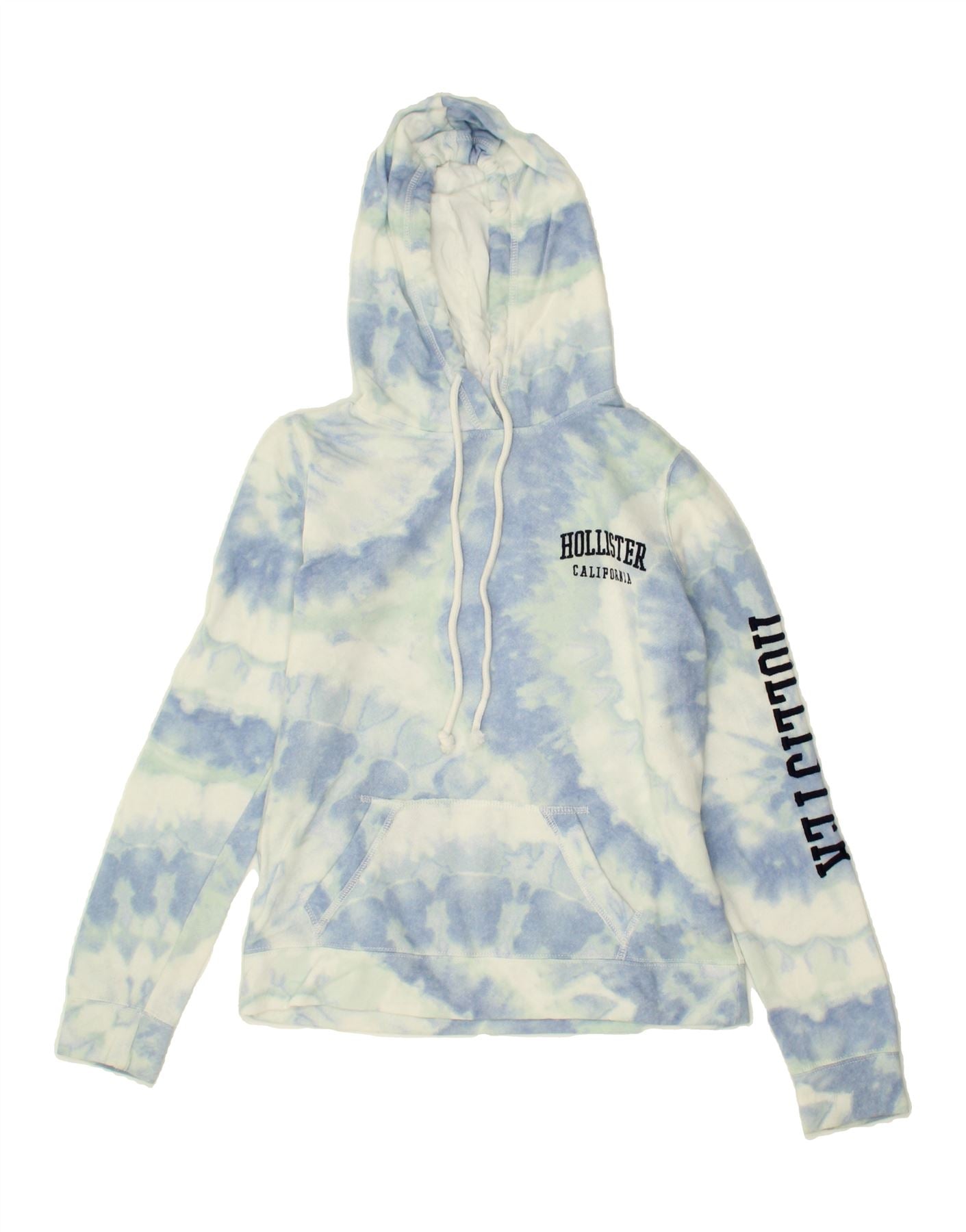HOLLISTER Womens Graphic Hoodie Jumper UK 10 Small Blue Tie Dye