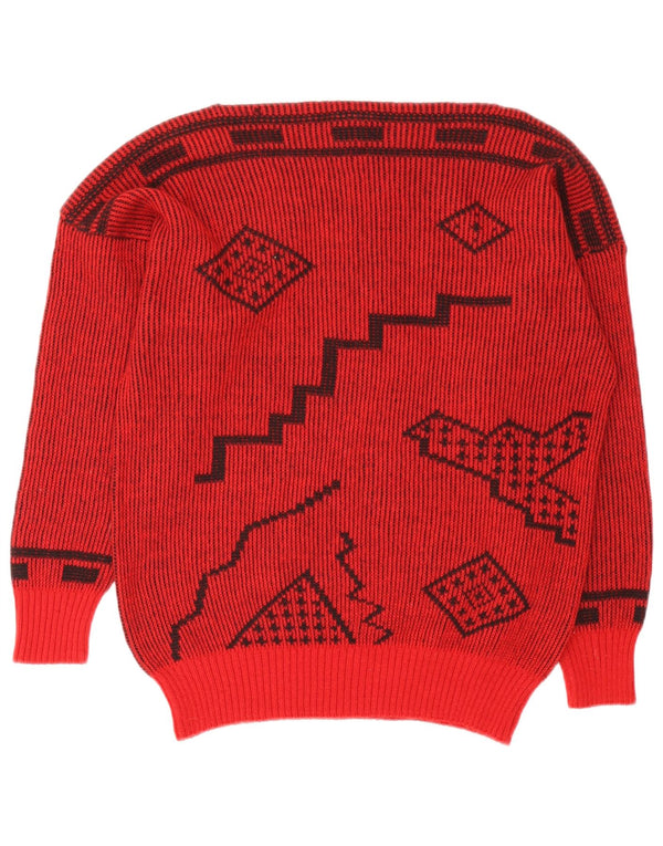 Vintage Womens Boat Neck Jumper Sweater IT 44 Medium Red Geometric Wool