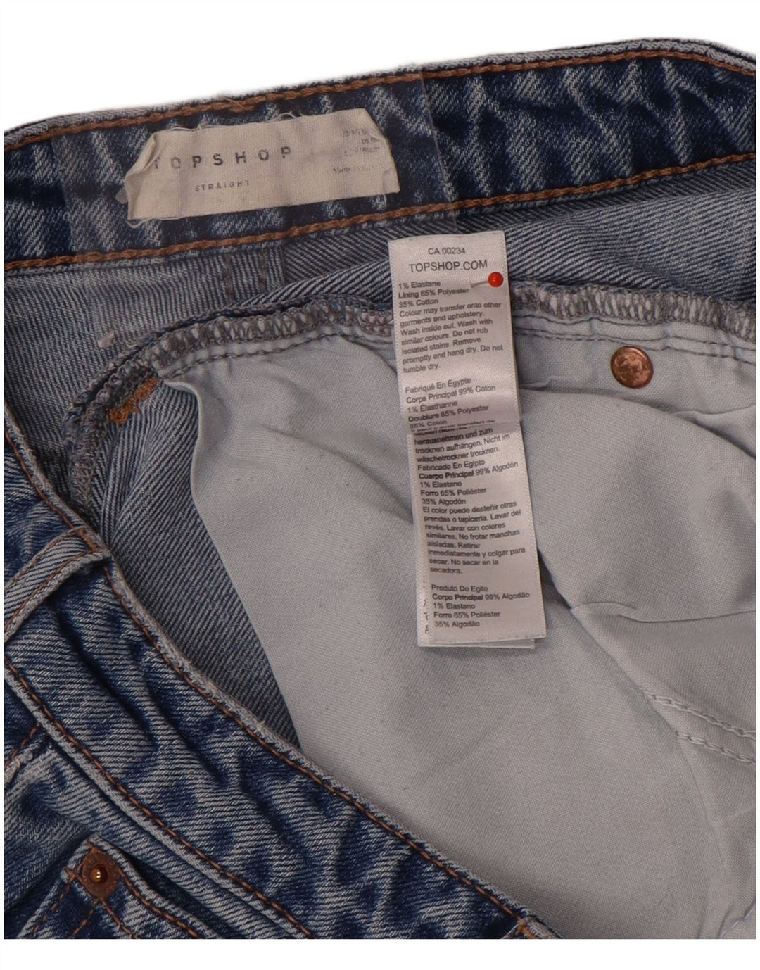 Topshop Womens Straight Jeans W30 L26 Blue Polyester