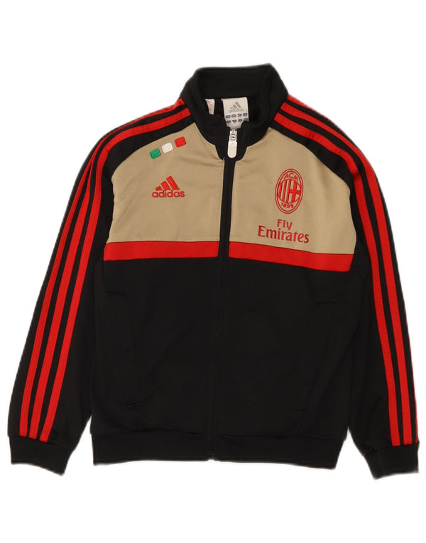 Adidas Boys AC Milan Tracksuit Top Jacket 7-8 Years Black Colourblock