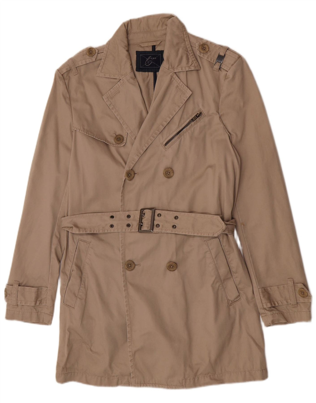 Energie Mens Trench Coat UK 36 Small Beige Cotton