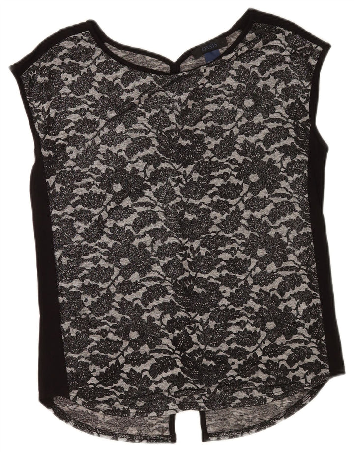 Oasis Womens Blouse Top UK 10 Small Black Floral Polyester
