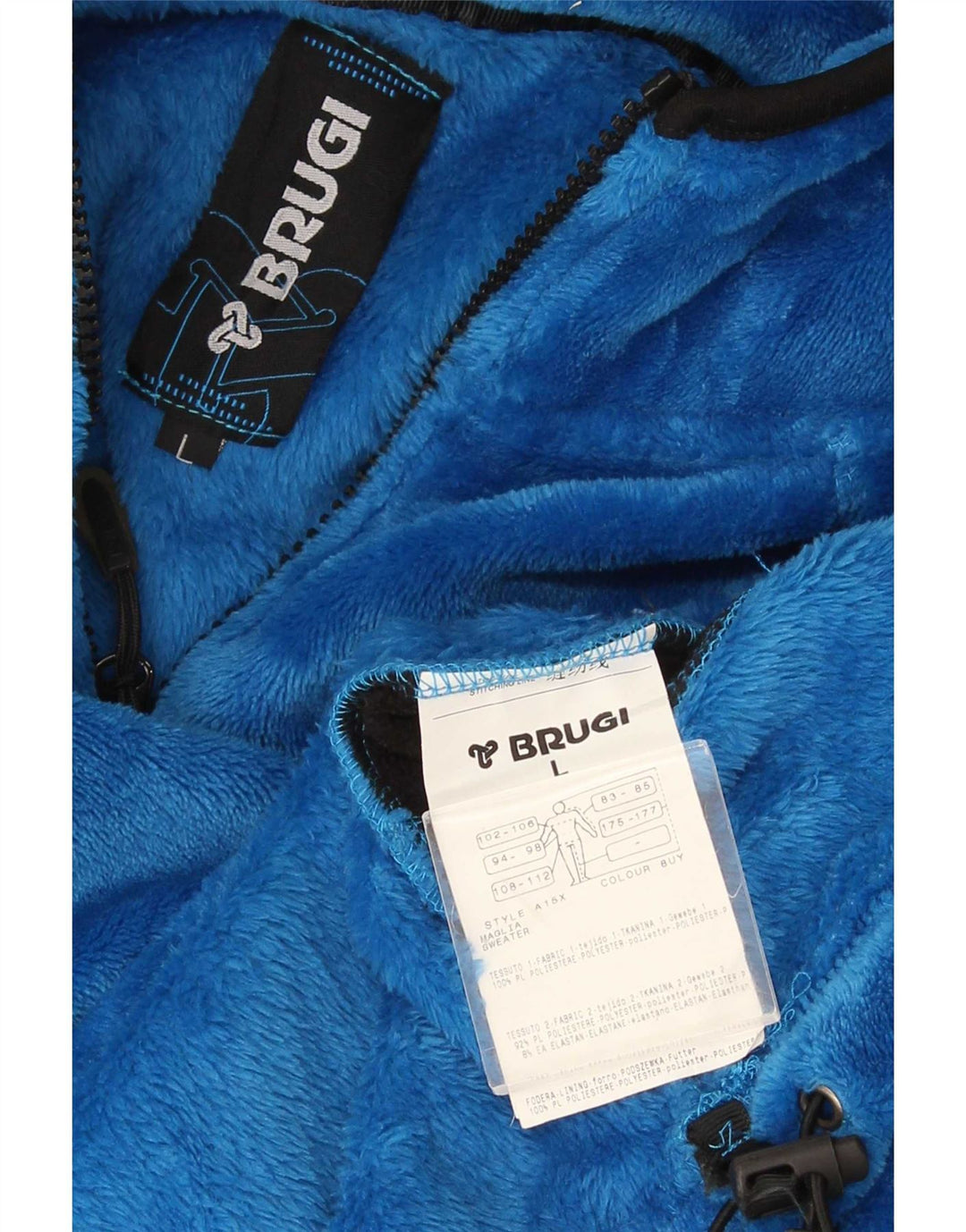 Brugi Mens Hooded Fleece Jacket UK 40 Large Blue Colourblock Polyester