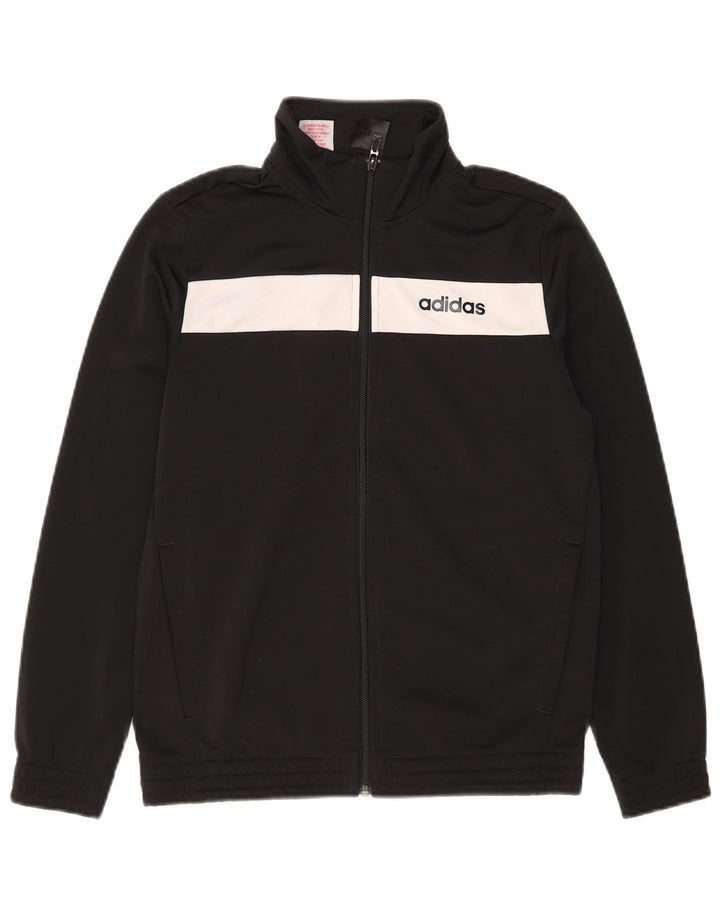 Adidas Boys Graphic Tracksuit Top Jacket 12-13 Years Black Colourblock