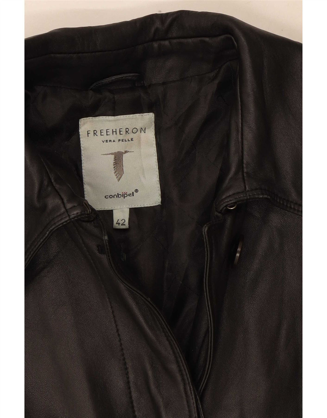 Conbipel Womens Free Heron Leather Coat IT 42 Medium Black