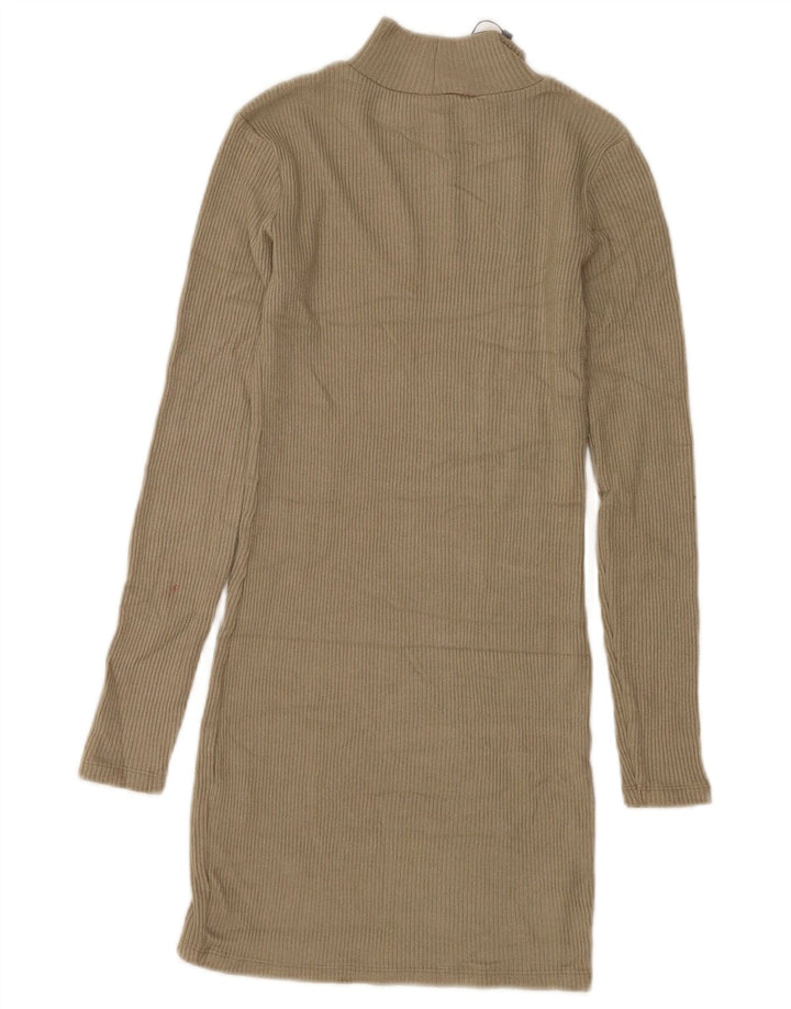 Zara Womens Long Sleeve Bodycon Dress UK 10 Small Khaki Polyester