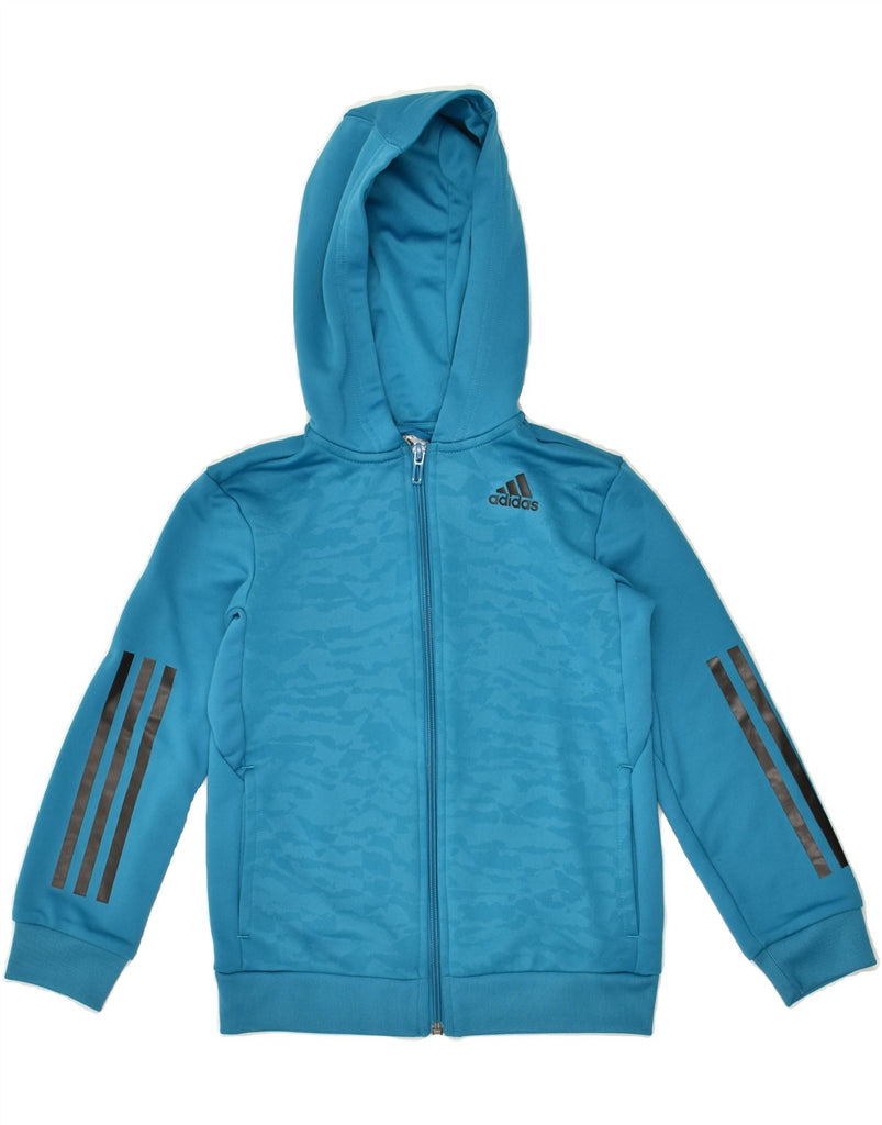 ADIDAS Boys Zip Hoodie Sweater 7-8 Years Blue Camouflage Polyester | Vintage Adidas | Thrift | Second-Hand Adidas | Used Clothing | Messina Hembry 