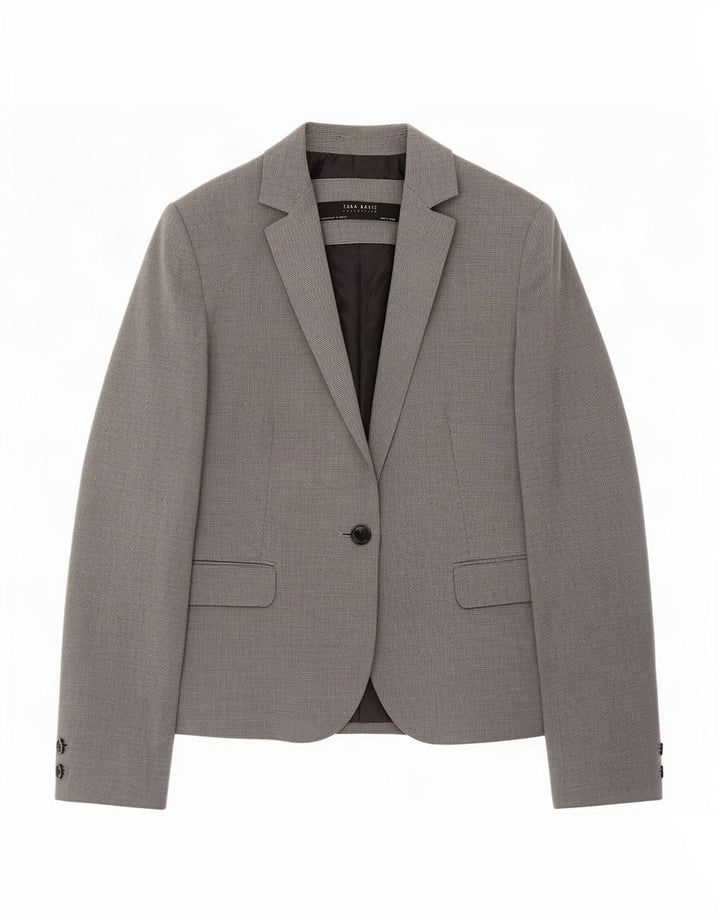 Zara Womens 1 Button Blazer Jacket EU 42 Large Grey Houndstooth Polyester