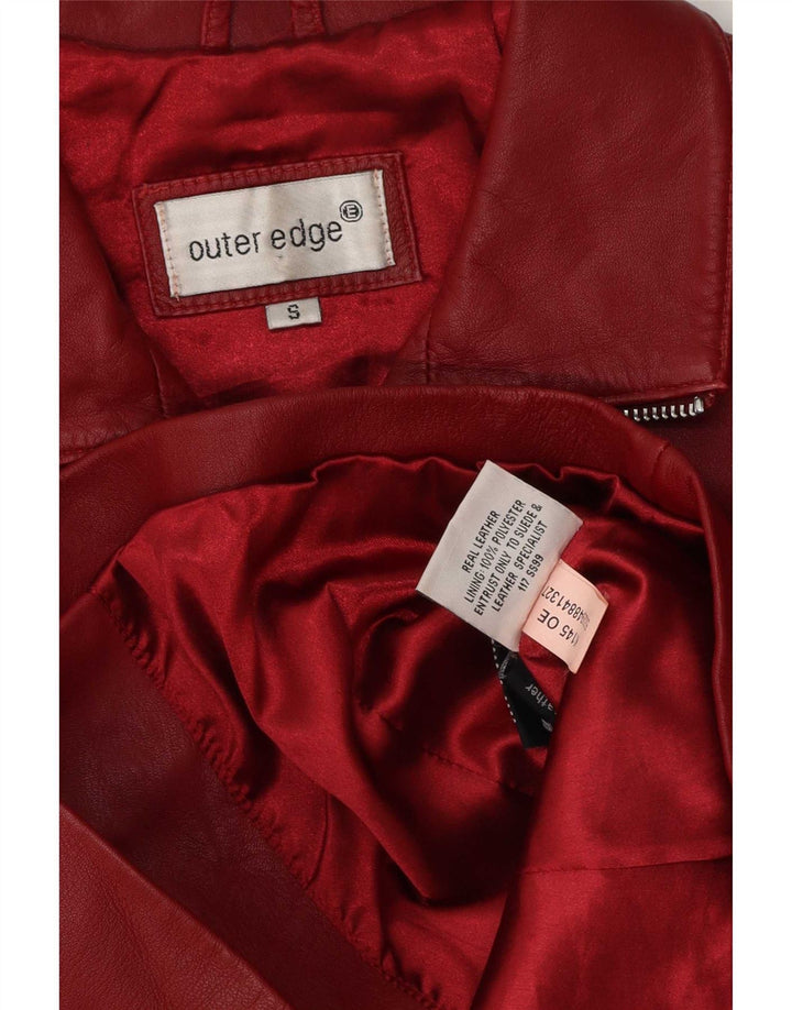 Outer Edge Womens Leather Jacket UK 10 Small Red