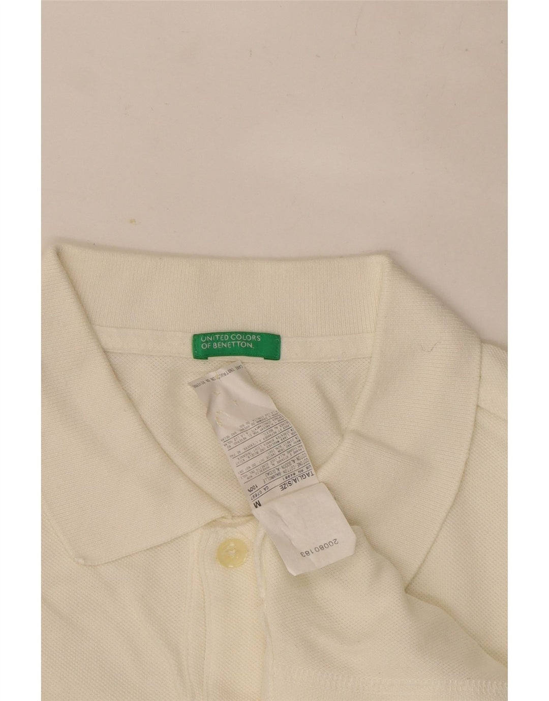 Benetton Mens Long Sleeve Polo Shirt Medium White Cotton