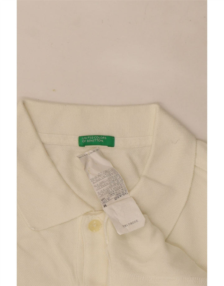 Benetton Mens Long Sleeve Polo Shirt Medium White Cotton