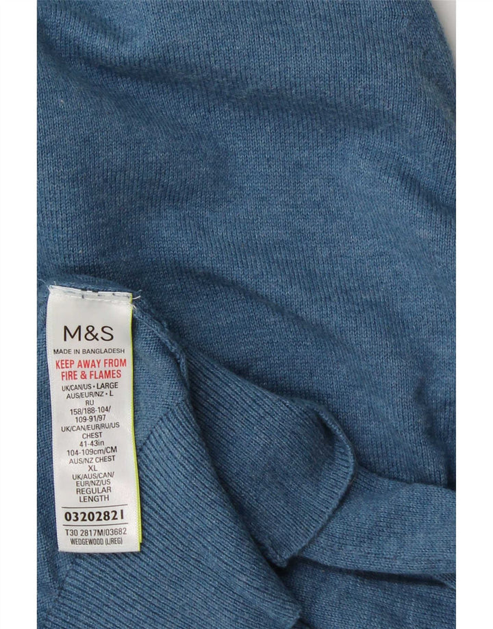 Marks & Spencer Mens Crew Neck Jumper Sweater Large Blue Cotton