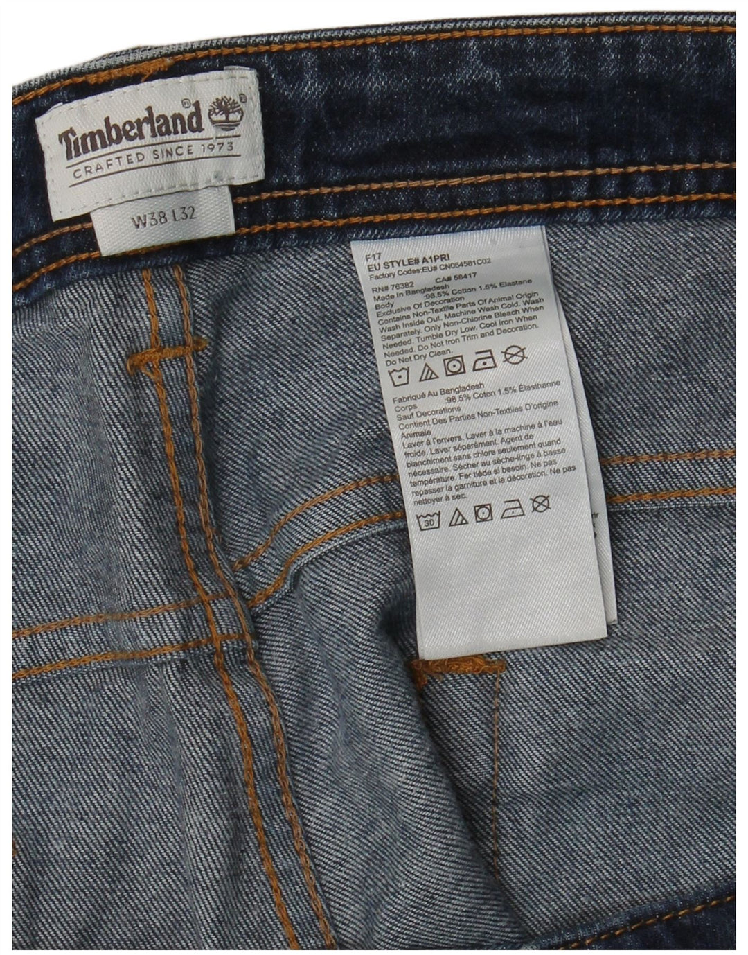 Timberland Mens Straight Jeans W38 L32 Navy Blue Cotton