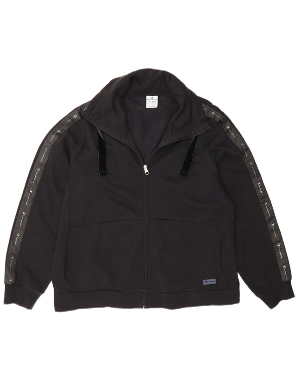 Champion Womens Graphic Tracksuit Top Jacket UK 22 3XL Black Cotton