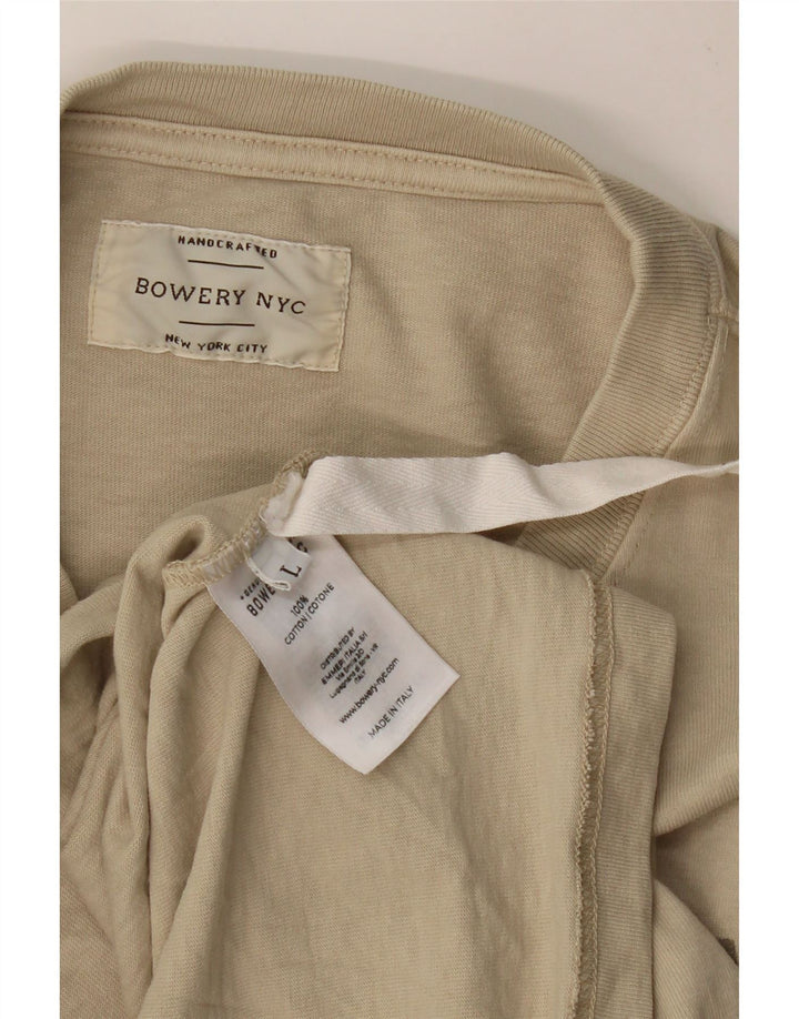 BOWERY Mens Graphic Top Long Sleeve Large Beige Cotton
