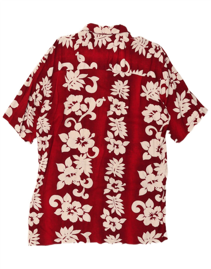 Karmakula Mens Short Sleeve Shirt Medium Red Floral Rayon
