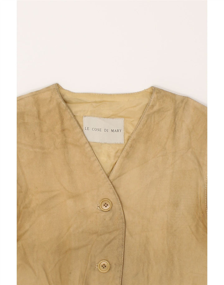VINTAGE Womens Suede Gilet UK 12 Medium Beige Vintage Vintage and Second-Hand Vintage from Messina Hembry 