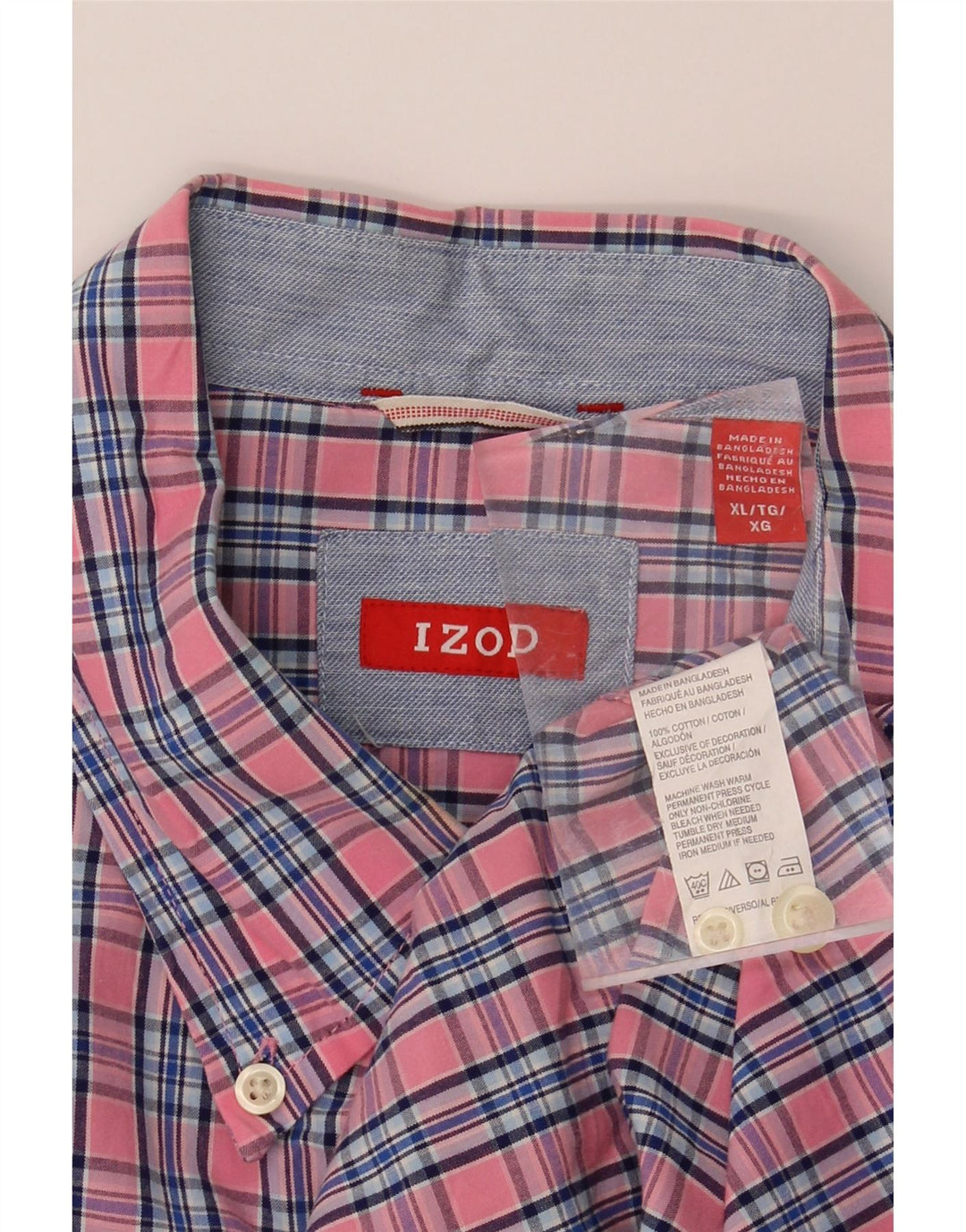 IZOD Mens Short Sleeve Shirt XL Pink Check Cotton Vintage Izod and Second-Hand Izod from Messina Hembry 