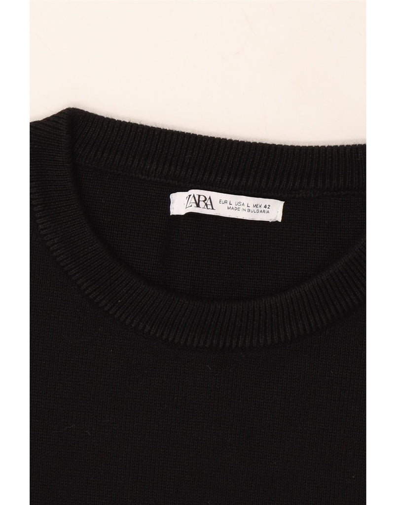 ZARA Mens Crew Neck Jumper Sweater Large Black Cotton Vintage Zara and Second-Hand Zara from Messina Hembry 