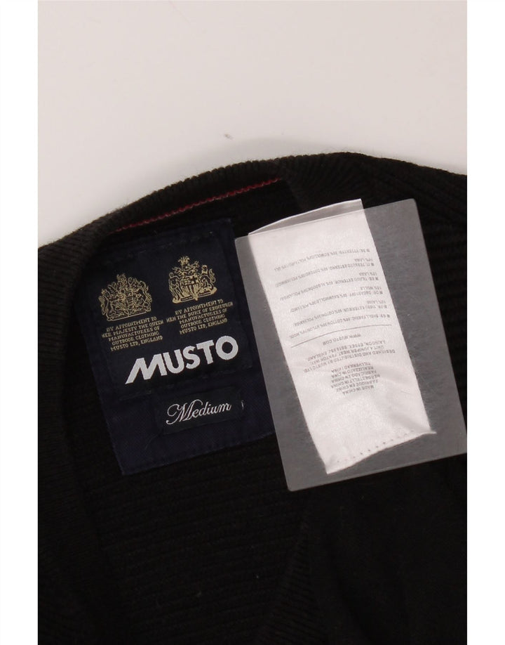 Musto Mens V-Neck Jumper Sweater Medium Black Cotton