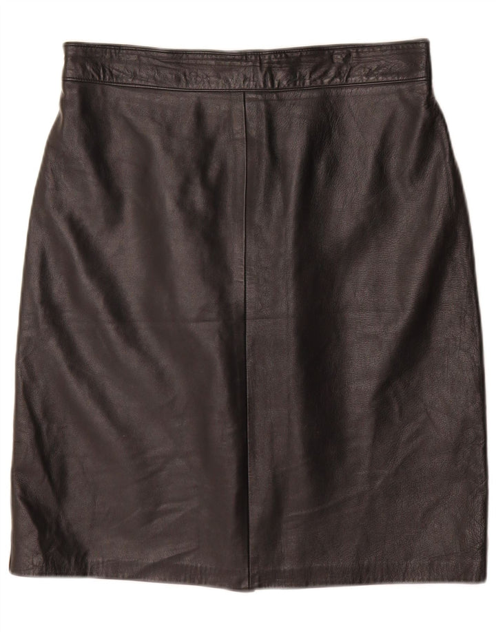 Vintage Womens High Waist Leather Skirt IT 46 Large W28 Black Leather