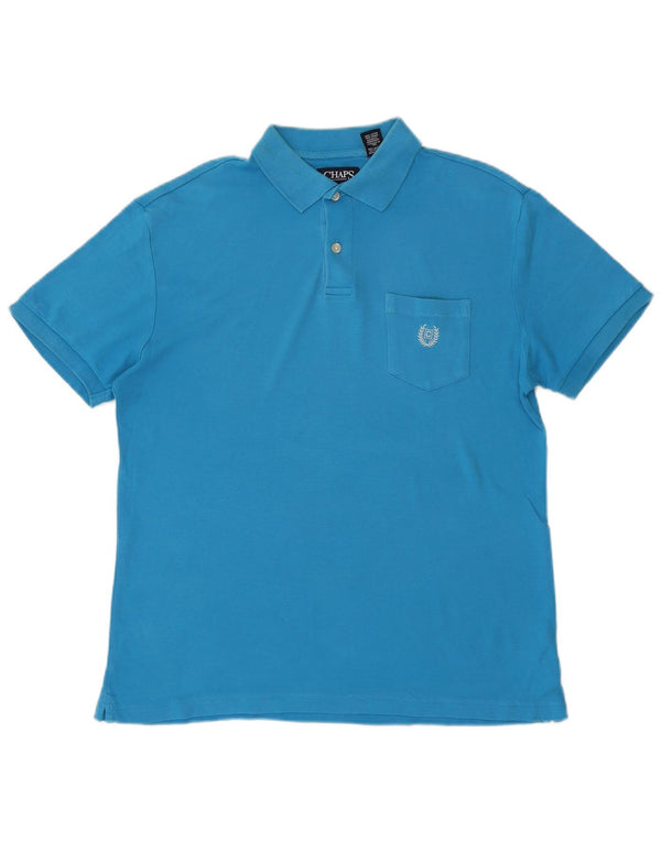 CHAPS Mens Custom Fit Polo Shirt Medium Blue Cotton