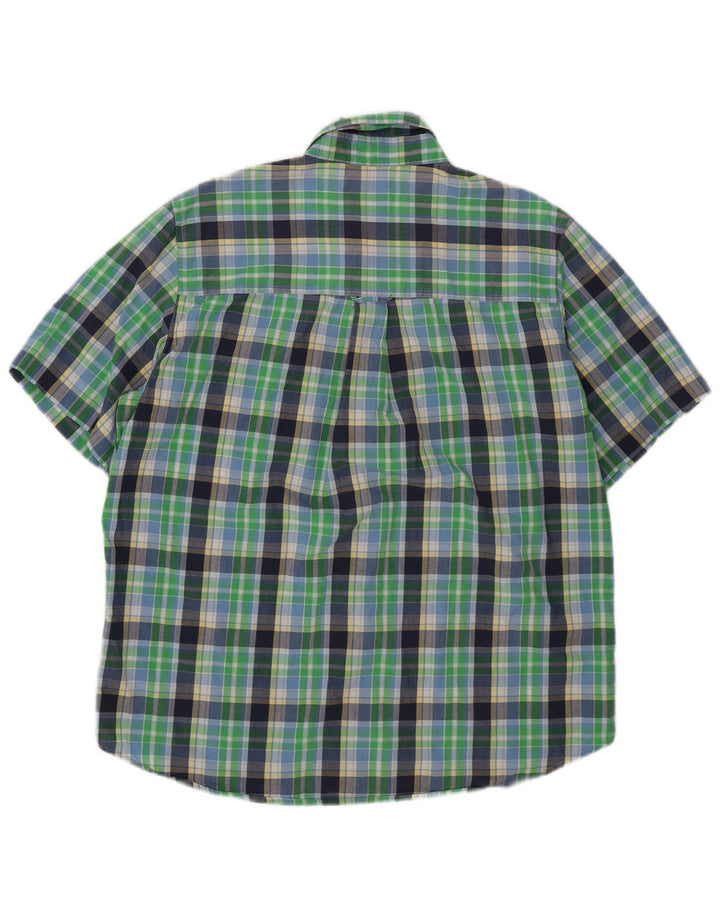 Chaps Mens Easy Care Short Sleeve Shirt Large Green Check Cotton
