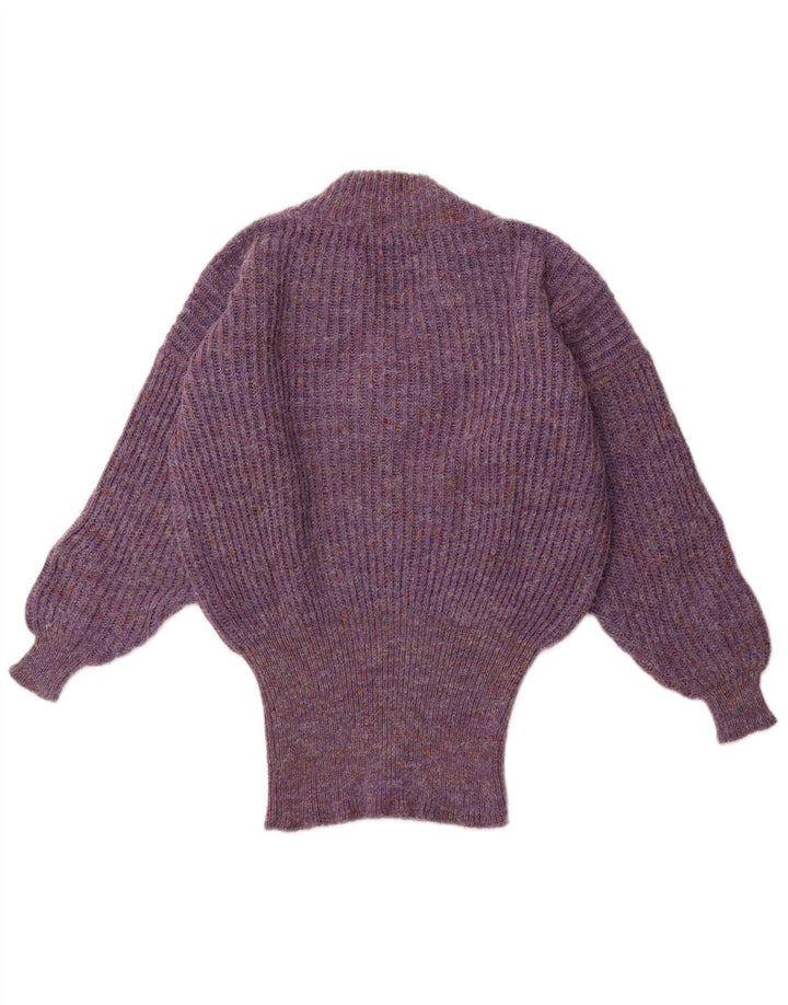 VINTAGE Womens Oversized V-Neck Jumper Sweater UK 16 Large Purple Flecked