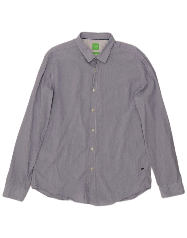 Hugo Boss Mens Regular Fit Shirt XL Blue Pinstripe Cotton