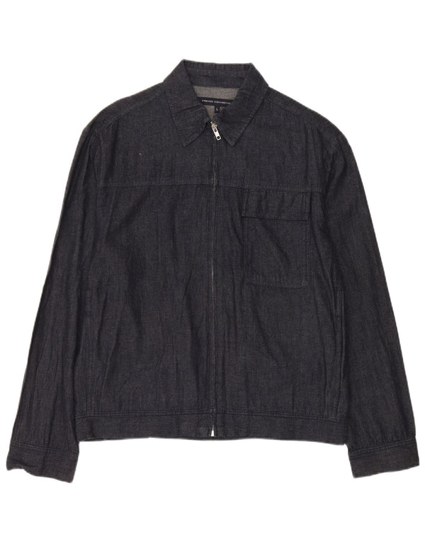 French Connection Mens Denim Bomber Jacket UK 40 Large Navy Blue Cotton