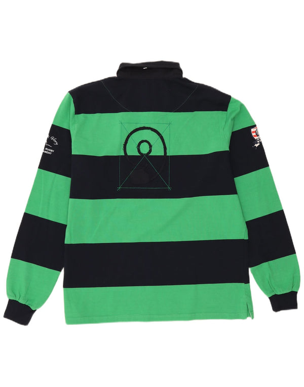 Mud & Glory Mens Graphic Long Sleeve Rugby Polo Shirt XL Green Striped