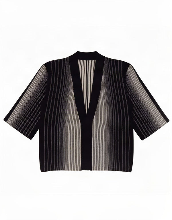 Vintage Womens Cardigan Top UK 16 Large Black Striped