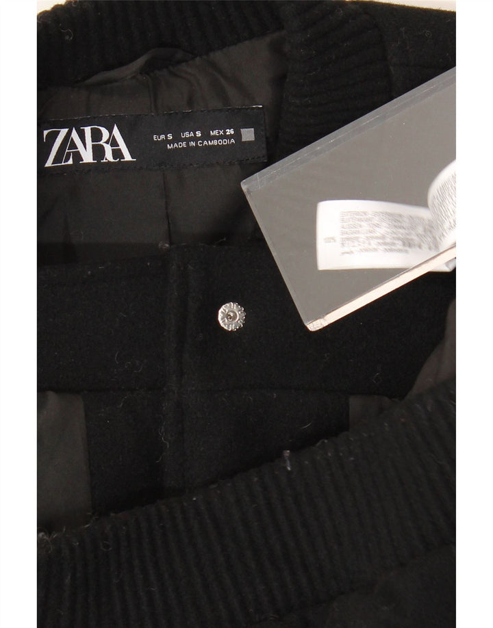ZARA Womens Oversized Crop Bomber Jacket UK 10 Small Black Polyester