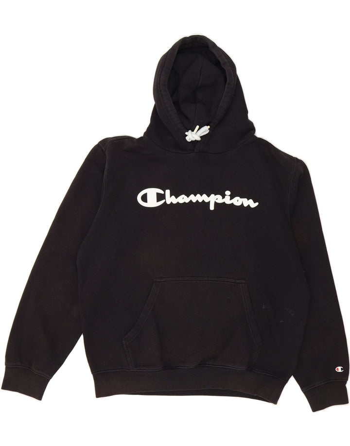 CHAMPION Mens Graphic Hoodie Jumper Large Black Cotton Vintage Champion and Second-Hand Champion from Messina Hembry 