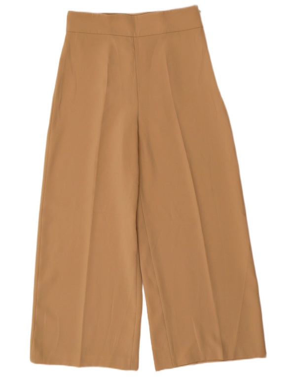 Zara Womens Wide Leg Cropped Trousers Small W26 L25 Beige