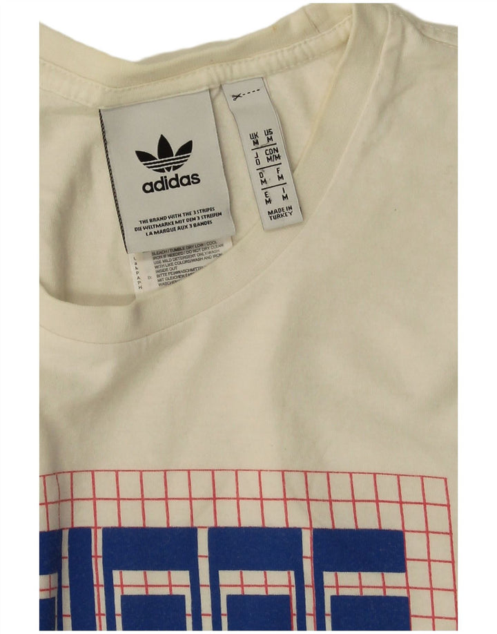 Adidas Mens Graphic T-Shirt Top Medium Off White Cotton
